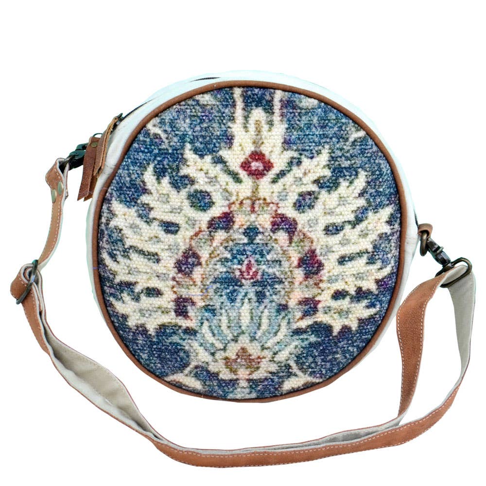 Round Canvas And Recycled Fabric Bag