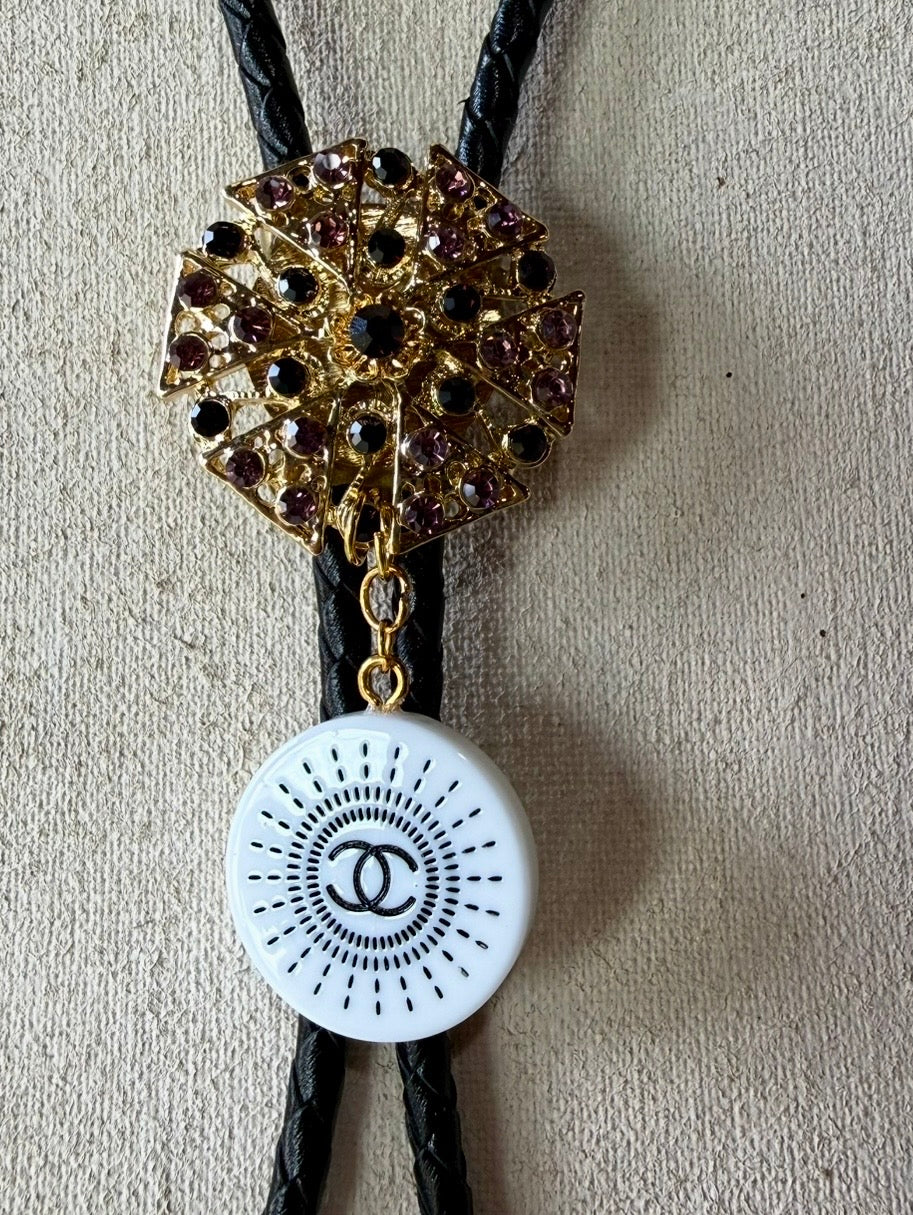 Bolo Tie - Gold/ White Chanel