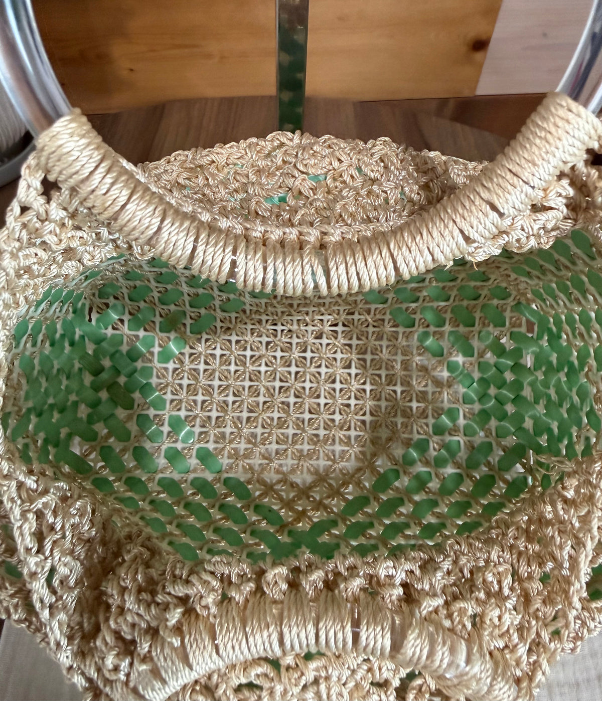 Vintage Mint Macramé Lucite Handle Handbag