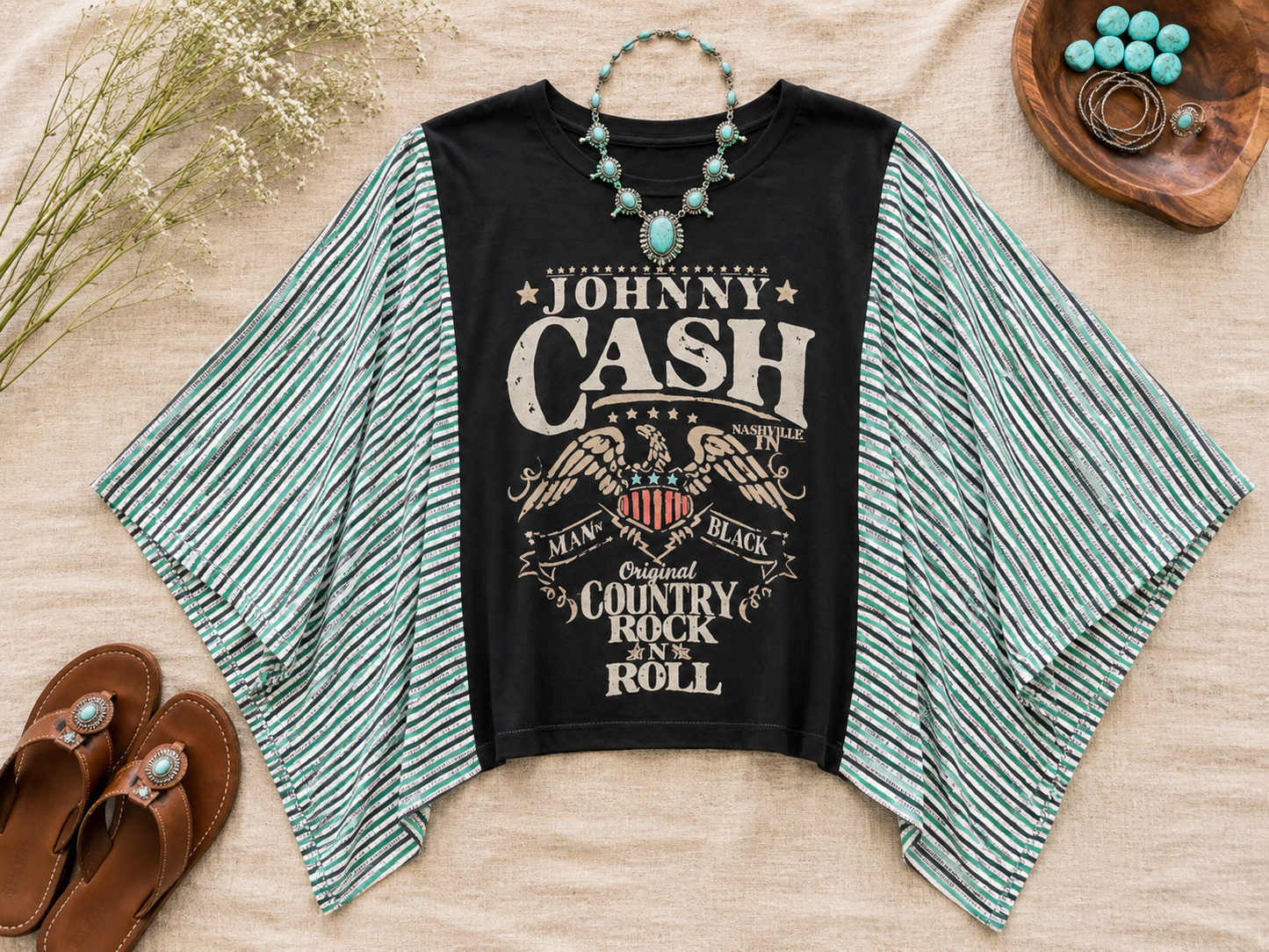 Johnny Cash Handmade Boho Poncho Top