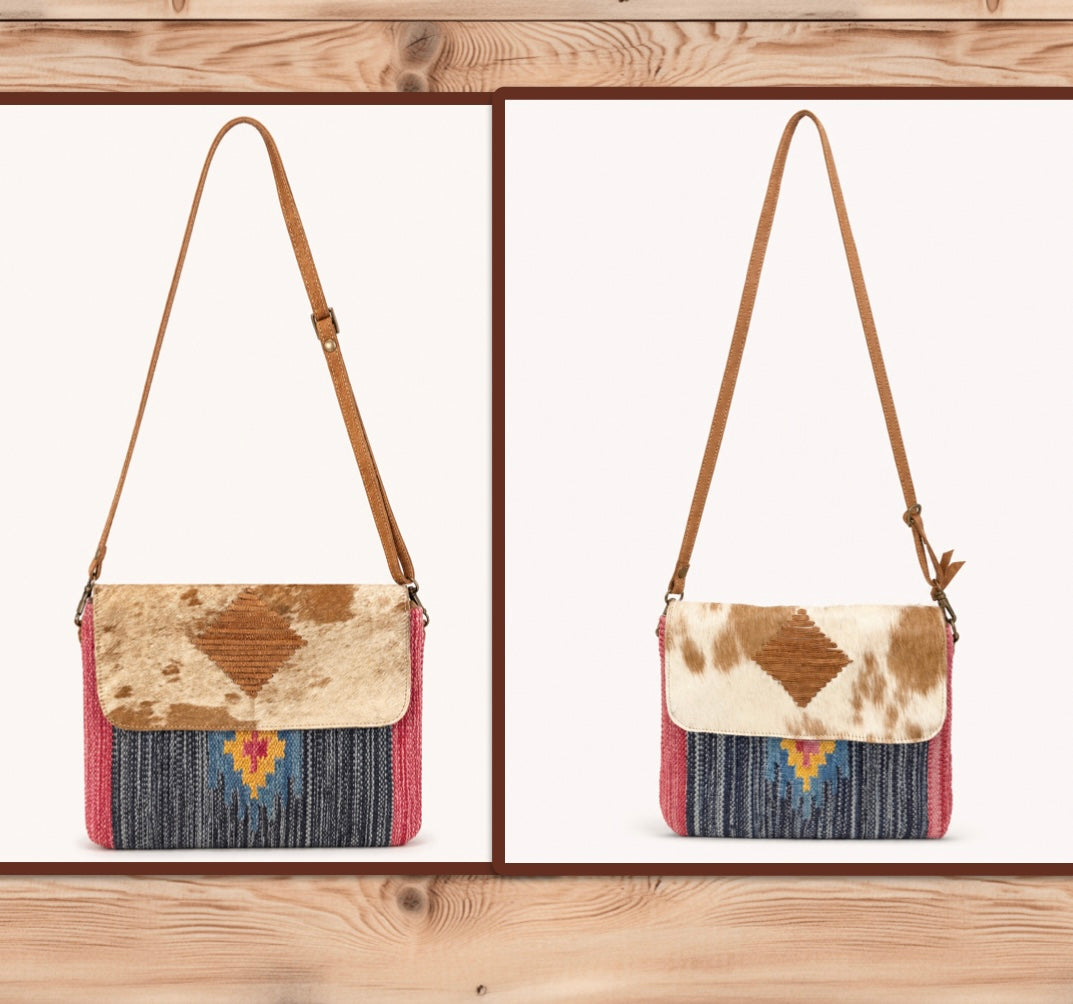Upcycled Cowhide & Woven Crossbody Bag – Choose Your Hide