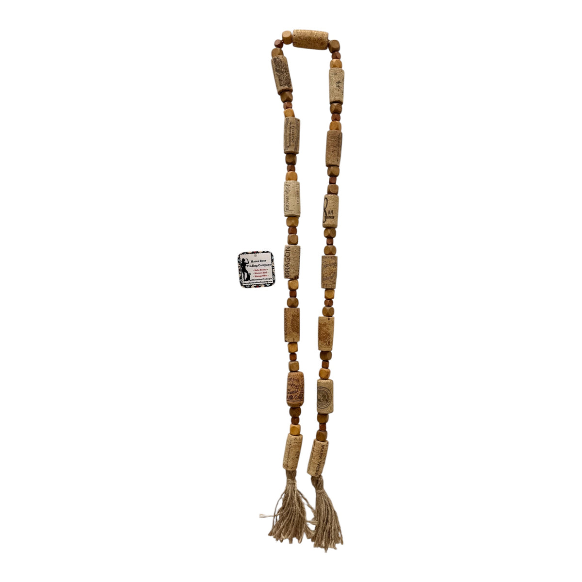 Handcrafted Wine Cork Garland – Timeless Rustic Boho Decor with Natural Square Wood Beads & Tassels