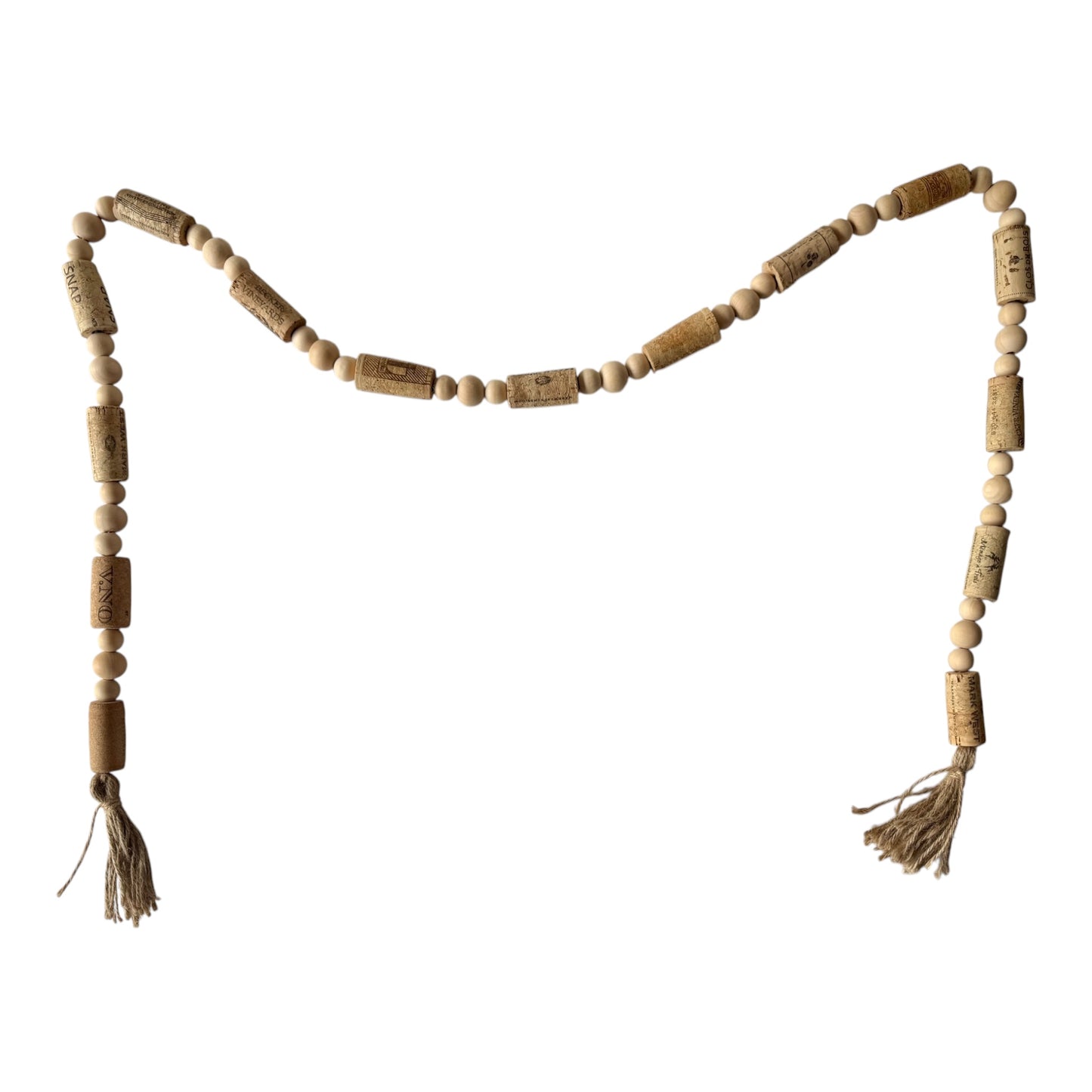Handcrafted Wine Cork Garland with Natural Wooden Beads & Tassels