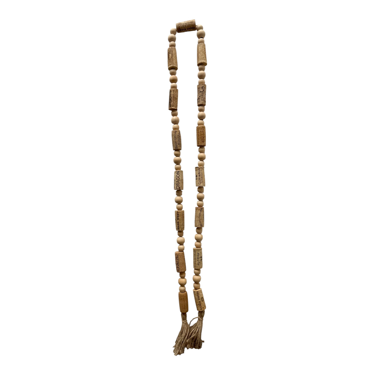 Handcrafted Wine Cork Garland with Natural Wooden Beads & Tassels