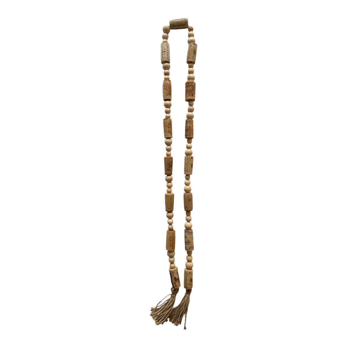 Handcrafted Wine Cork Garland with Natural Wooden Beads & Tassels