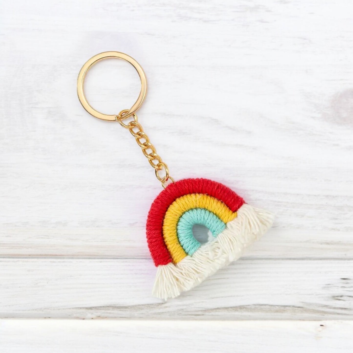 Macrame Rainbow Keychain | Boho Bag Charm Accessory