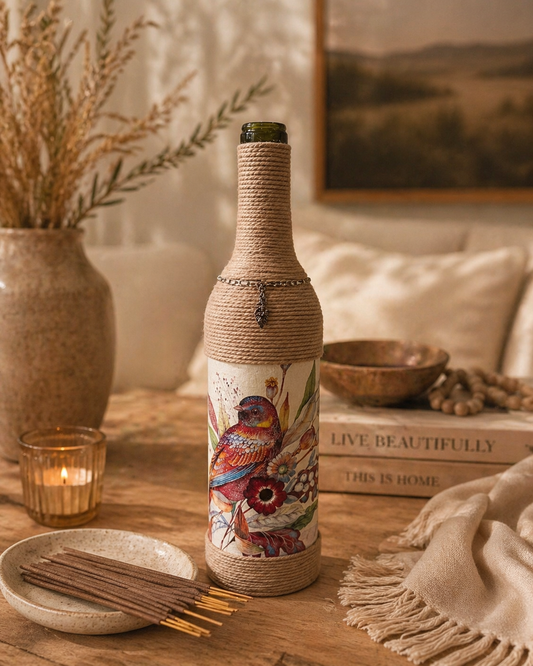 Wildflower Songbird Upcycled Wine Bottle Incense Burner