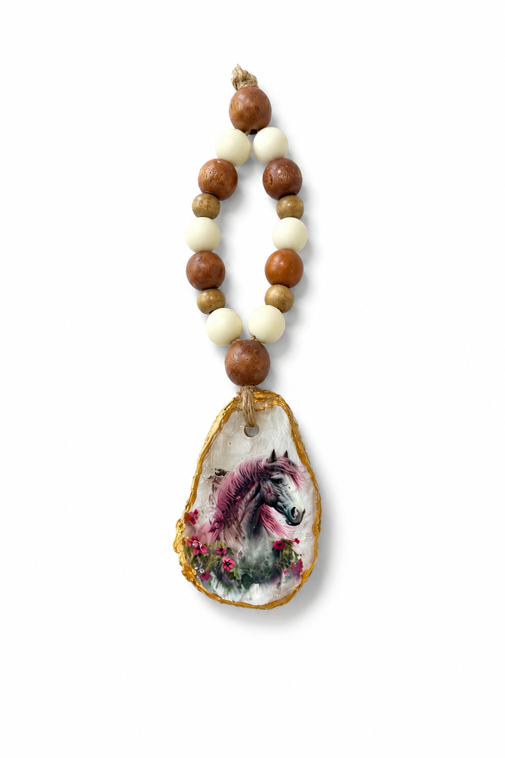 Pink Horse Oyster Shell Bottle Charm | Western Boho Wine Bottle Decor