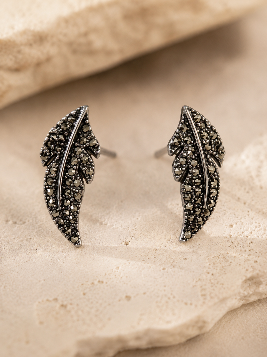 Midnight Feather Stud Earrings