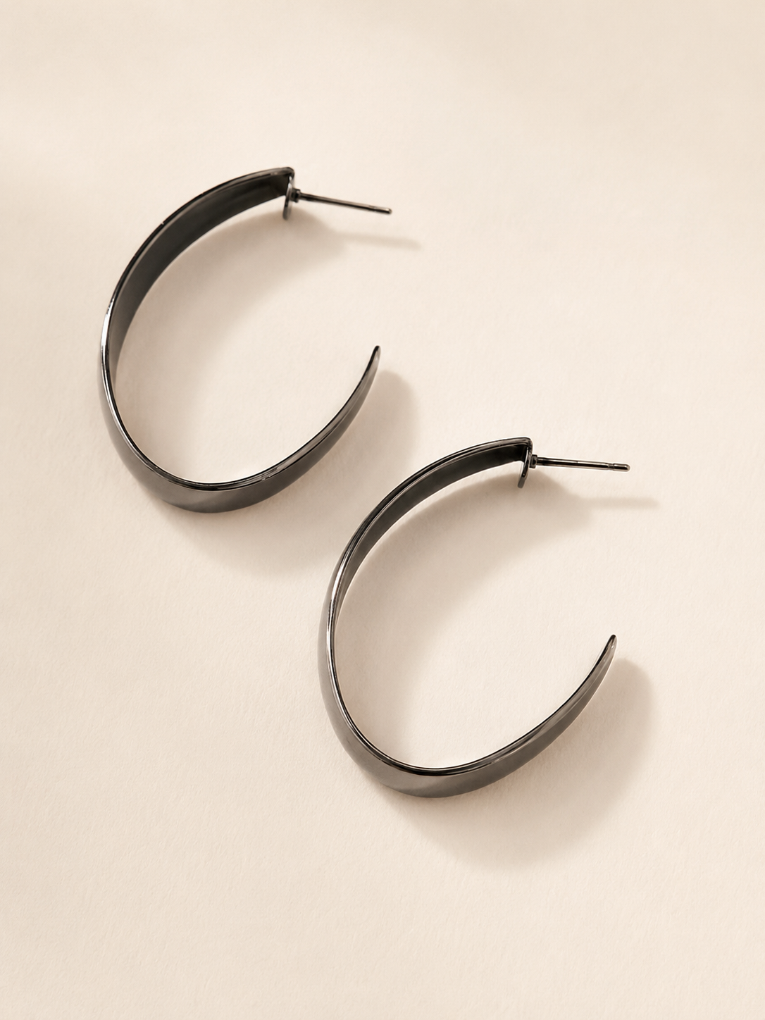 Modern Gunmetal Open Hoop Earrings