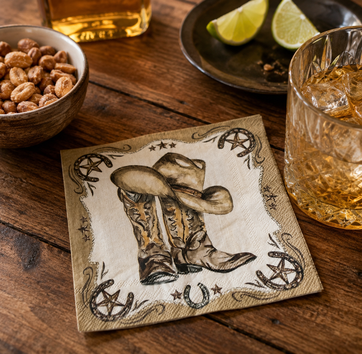 Western Boots & Cowboy Hat Cocktail Napkins – Pack of 20 | 3-Ply Paper Napkins