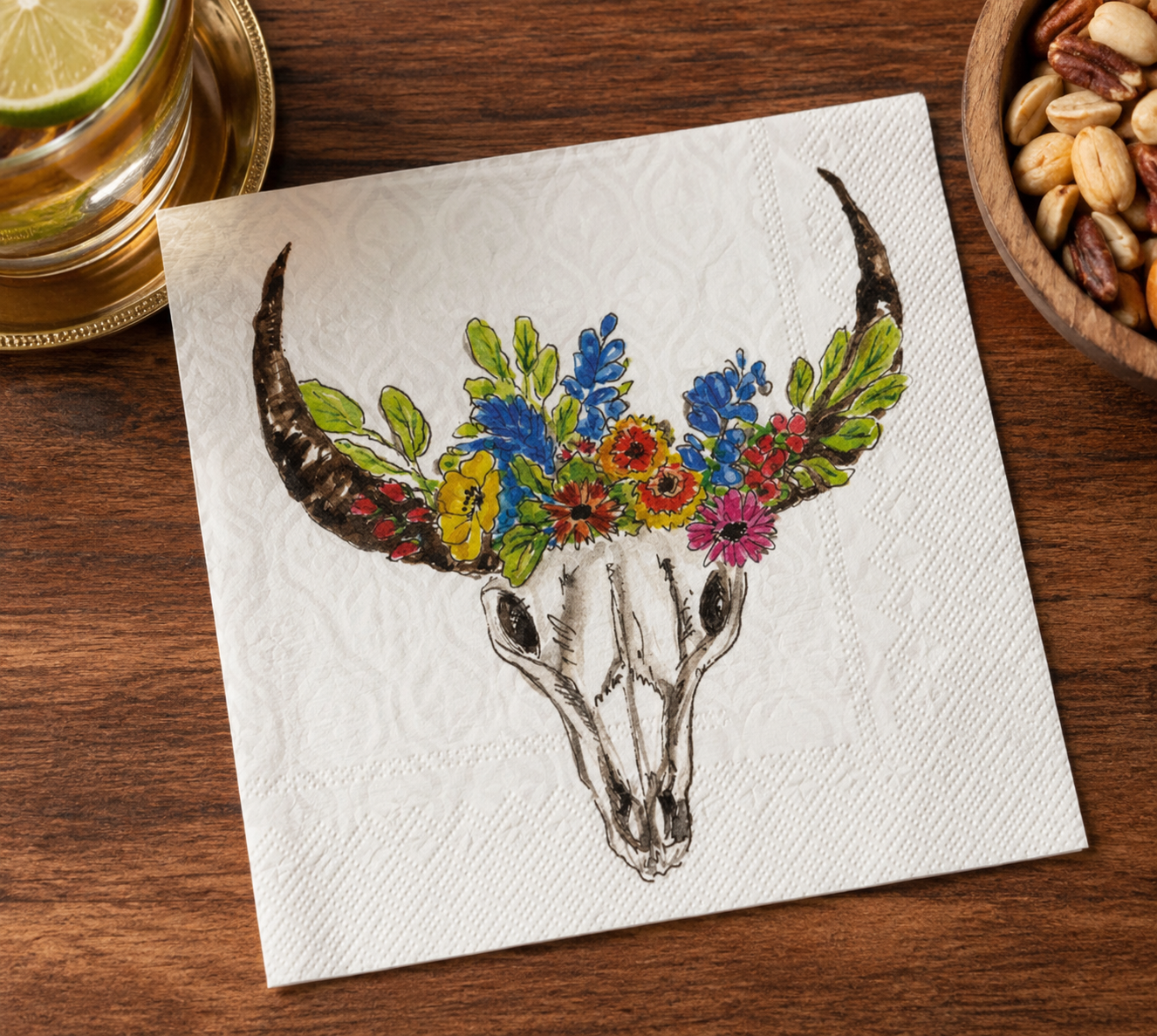 Floral Skull Cocktail Napkins – Pack of 20 | 3-Ply Paper Napkins
