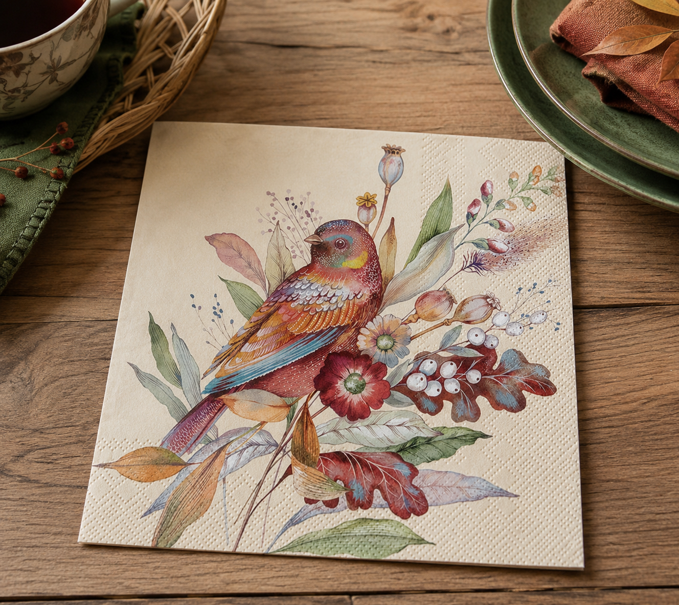 Autumn Meadow Bird Luncheon Napkins – Pack of 20 | 3-Ply Paper Napkins