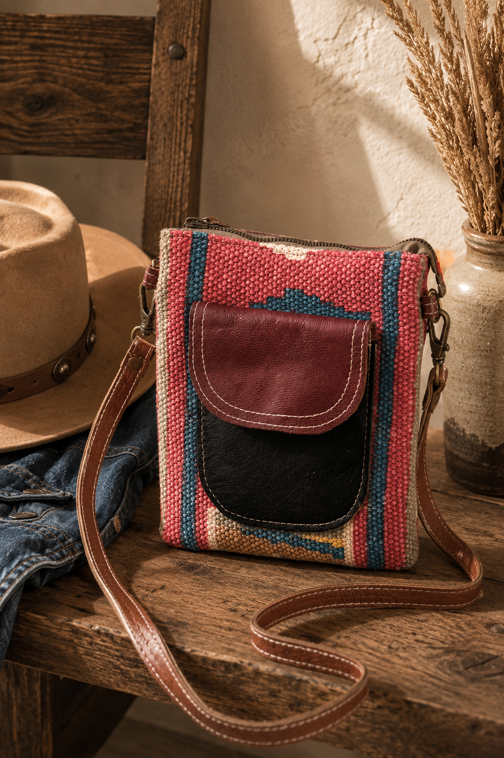 Southwestern Woven Hair-On Hide Crossbody Bag