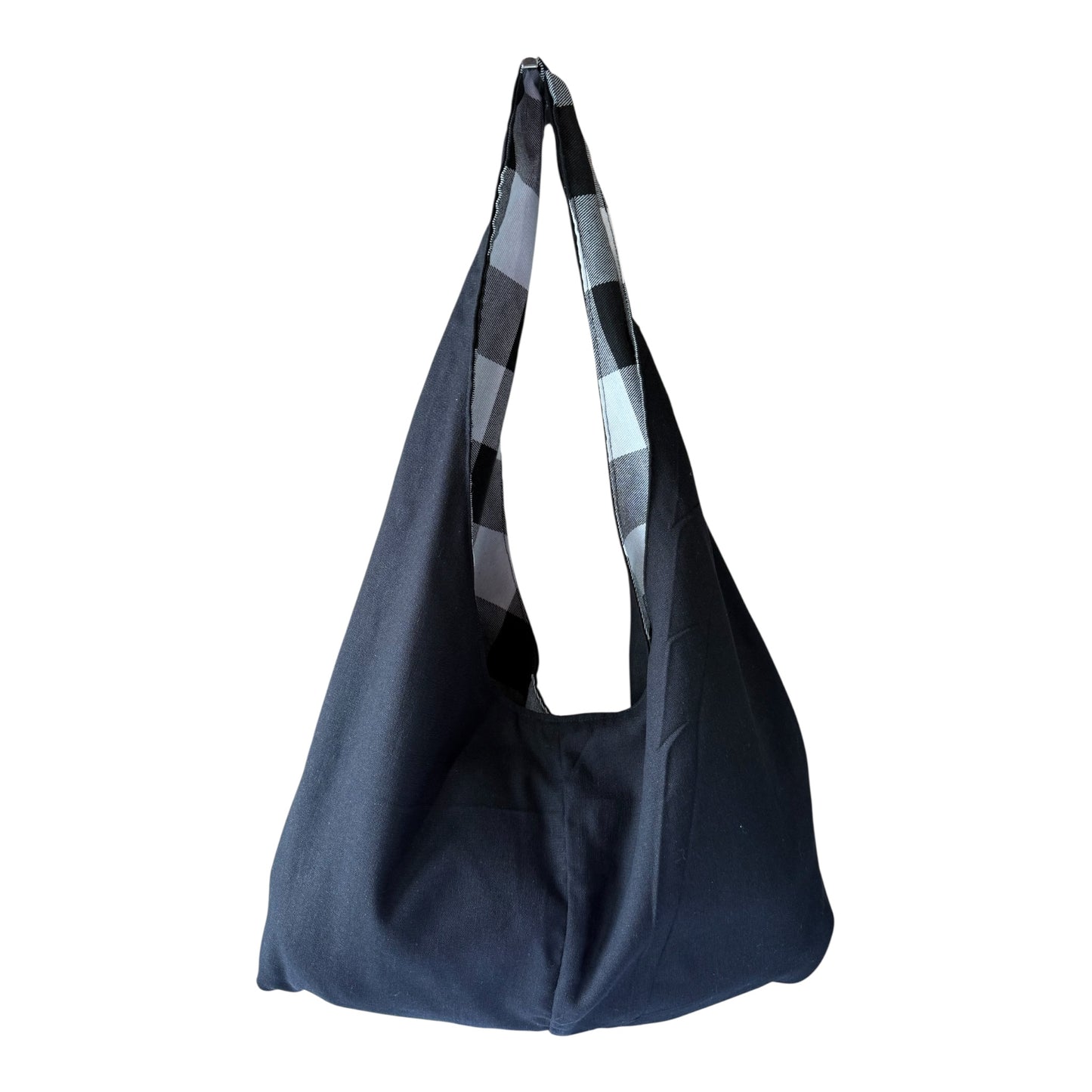 Handmade Black & White Buffalo Check Slouchy Hobo Bag – Twist Handle Tote