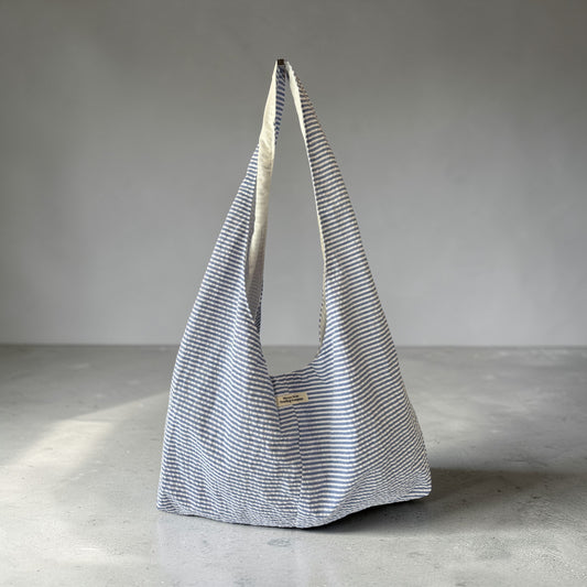 Blue & White Stripe Twist Handle Hobo Bag