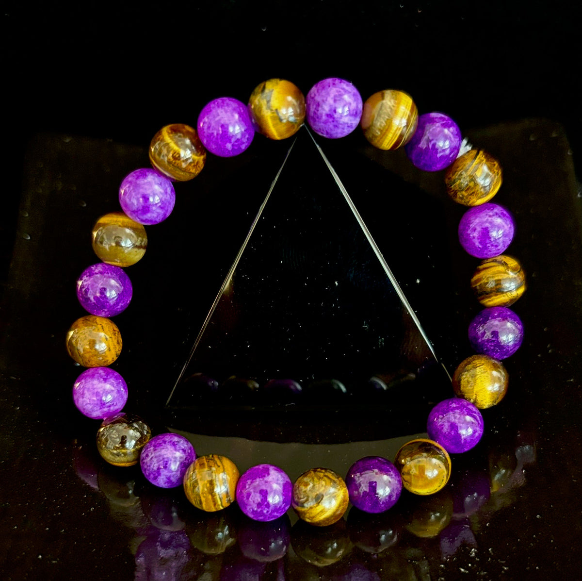 Reiki-Infused Natural Amethyst & Tiger’s Eye Bracelet for Intuition, Confidence & Protection (8mm)