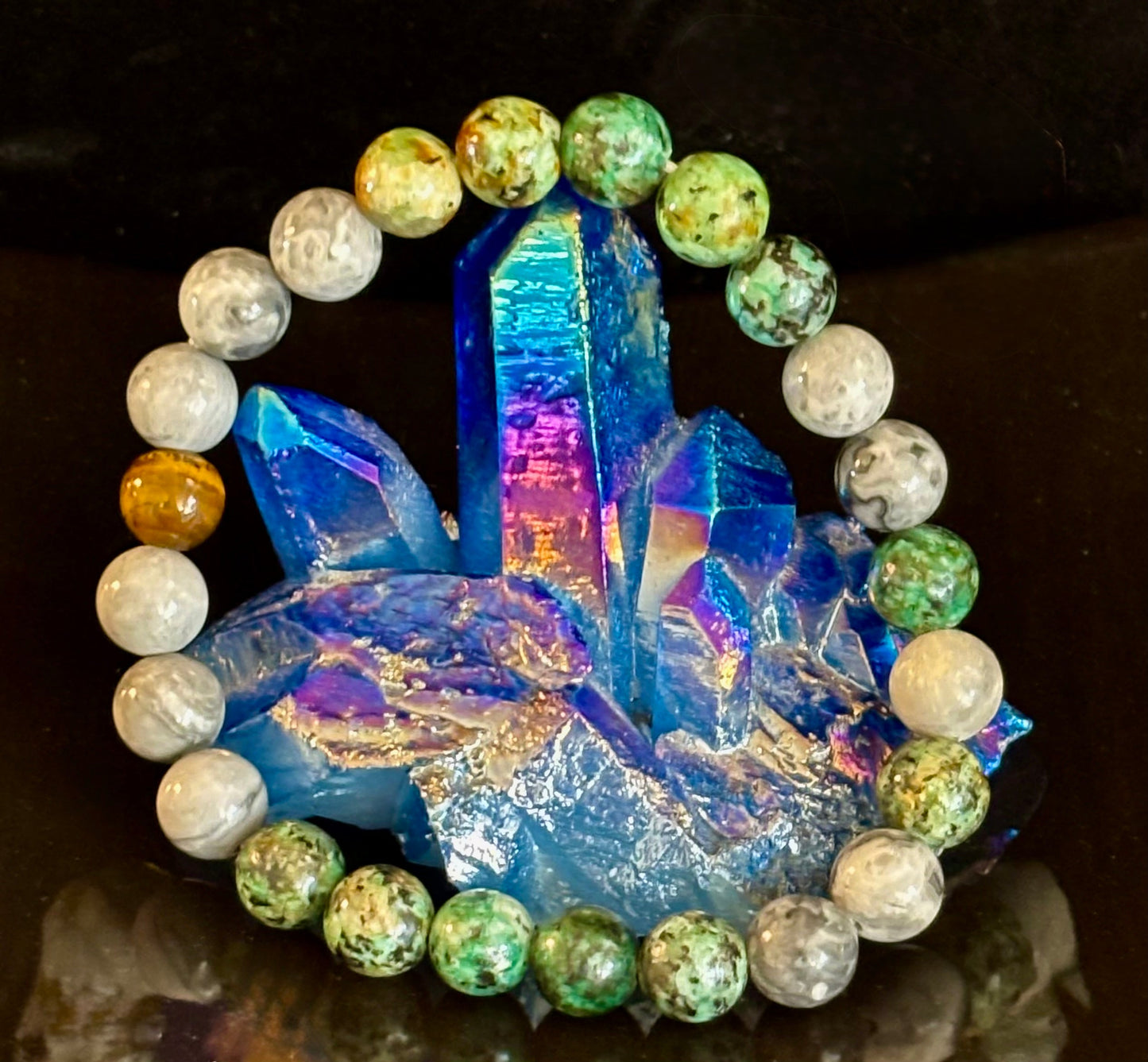 Tranquil Power Bracelet โ African Turquoise, Tiger Eye & Map Stone