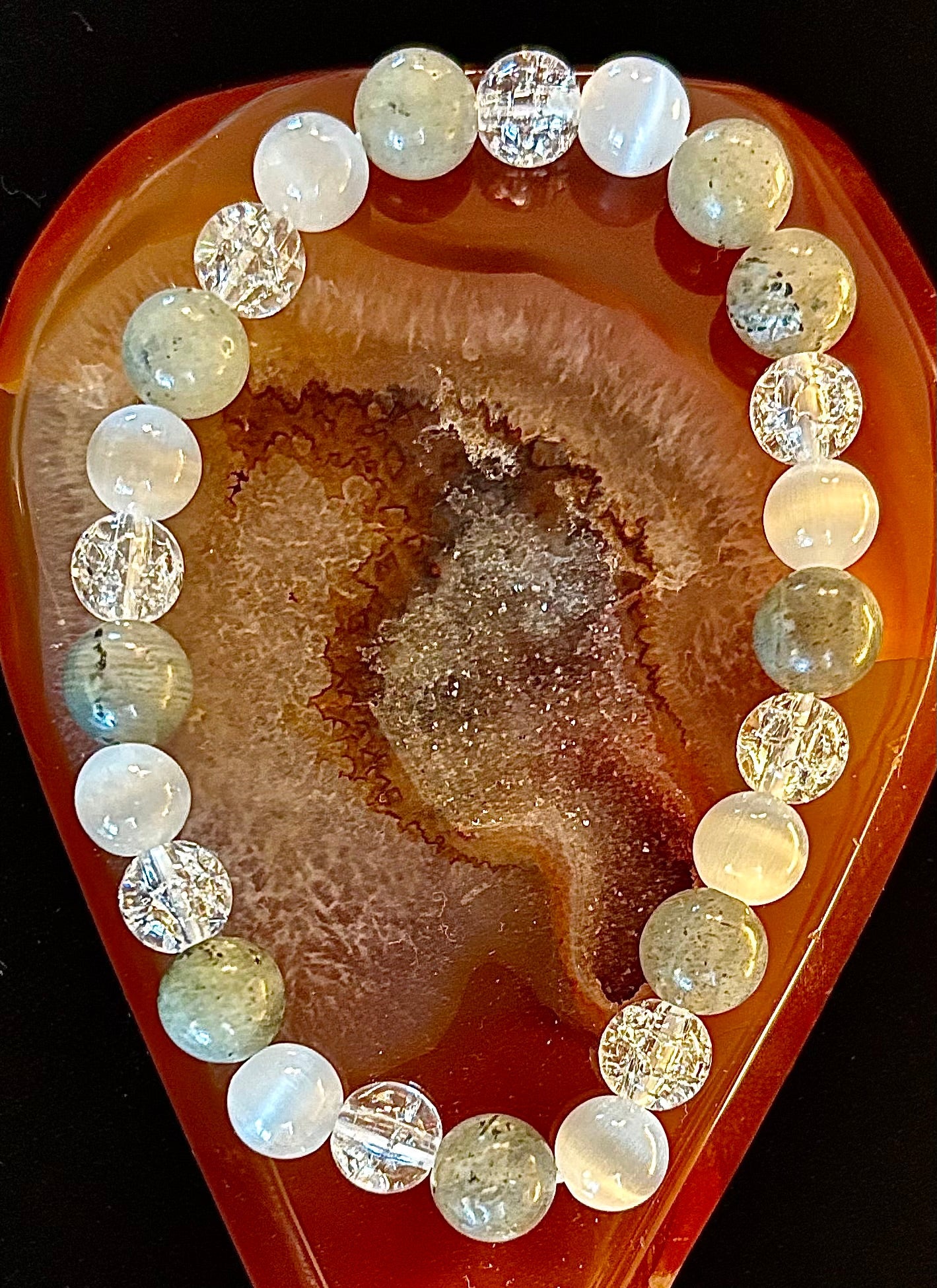 Reiki-Infused Lightworkers Healing Bracelet โ Labradorite, Crackle Quartz & Selenite