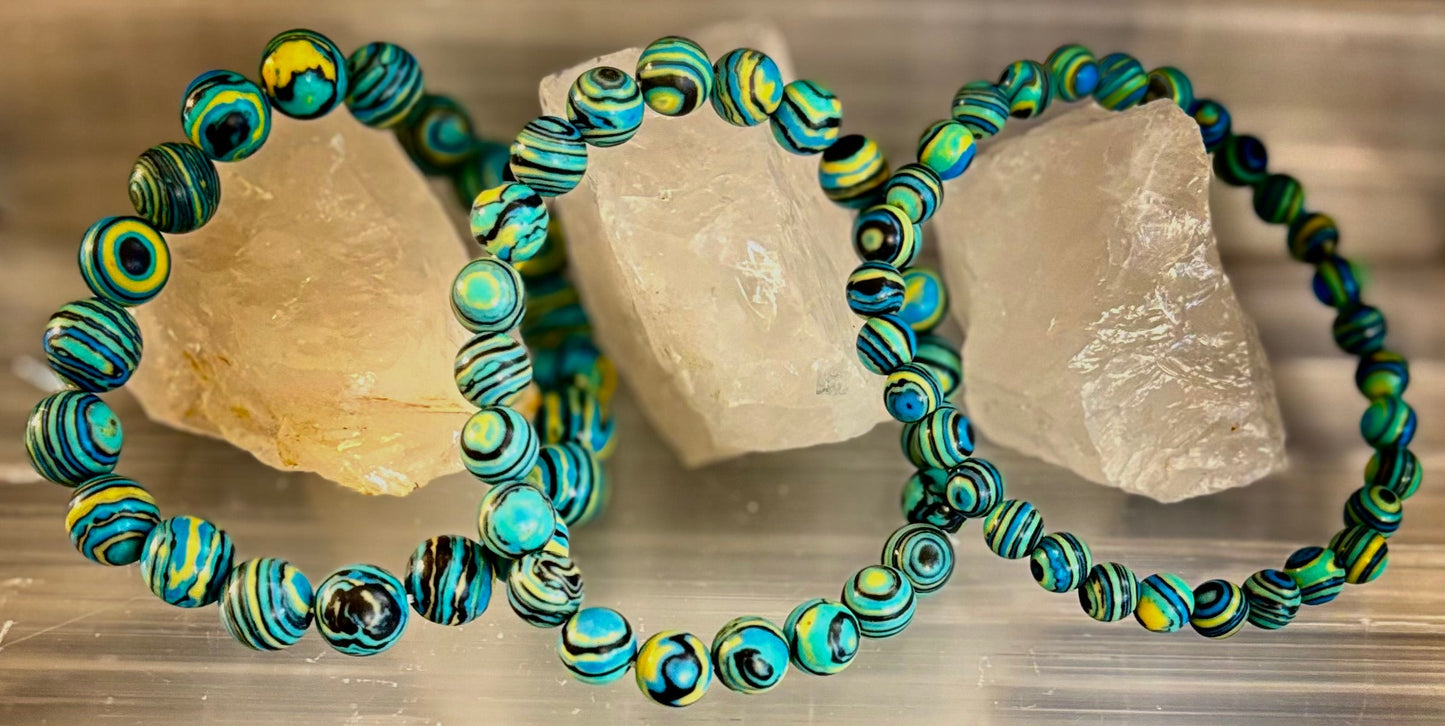 Deep Blue Malachite Energy Bracelet β 6mm, 8mm, 10mm Beads for Small to Large Wrists