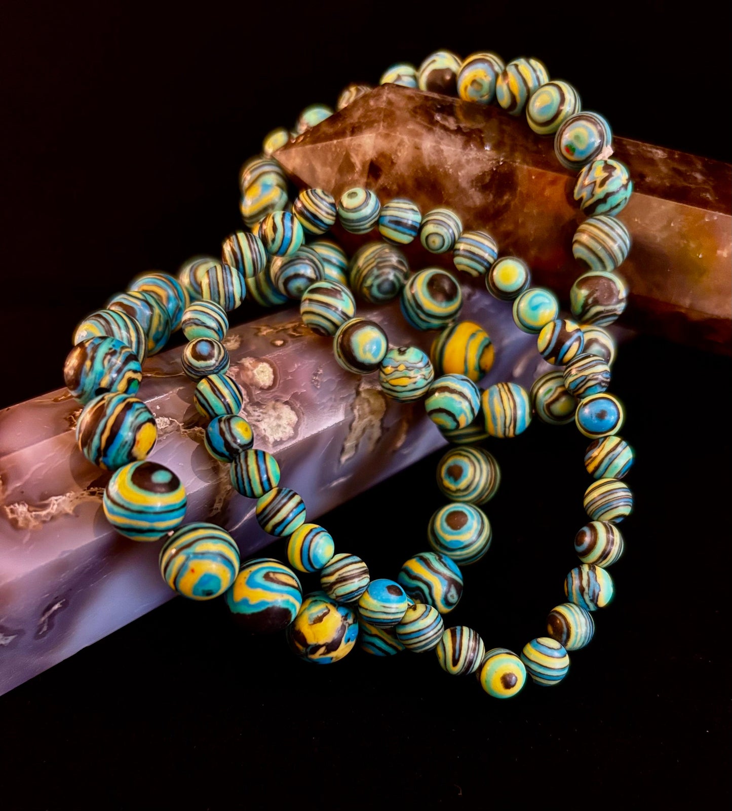 Deep Blue Malachite Energy Bracelet β 6mm, 8mm, 10mm Beads for Small to Large Wrists