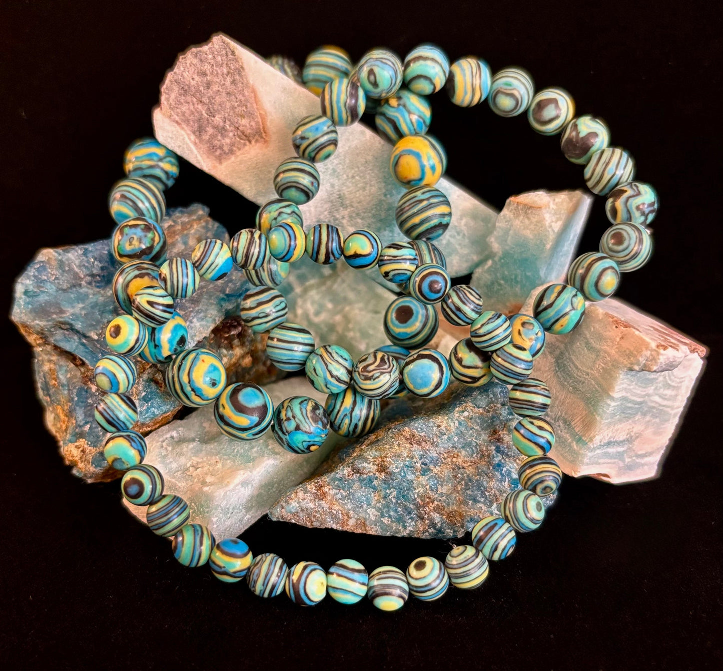 Deep Blue Malachite Energy Bracelet β 6mm, 8mm, 10mm Beads for Small to Large Wrists
