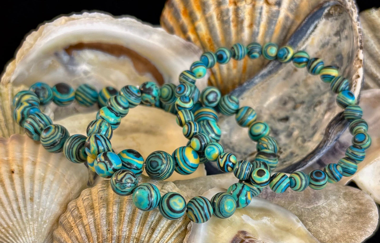 Deep Blue Malachite Energy Bracelet β 6mm, 8mm, 10mm Beads for Small to Large Wrists