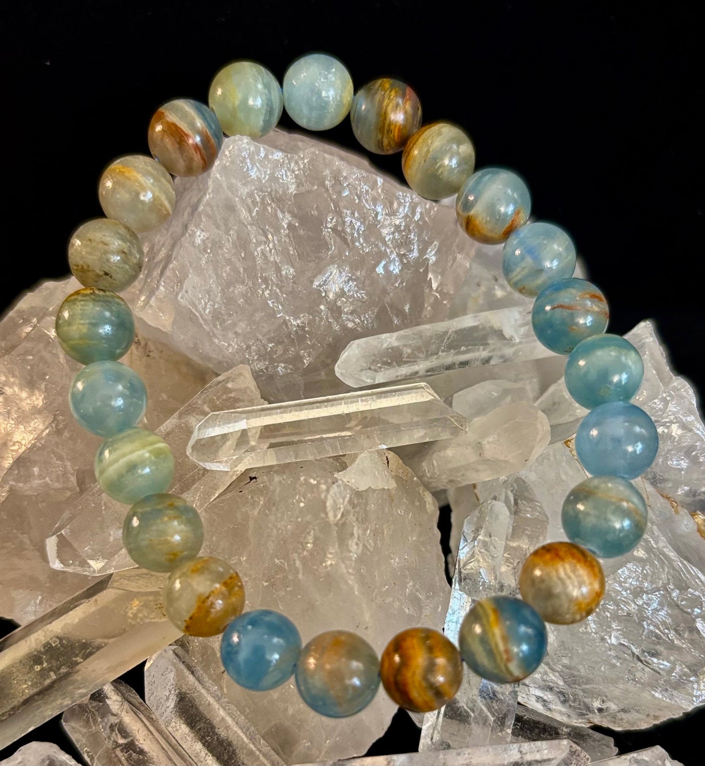 Aquatine Lemurian Calcite Bracelet β 8mm Beads | 7.5" Stretch Fit