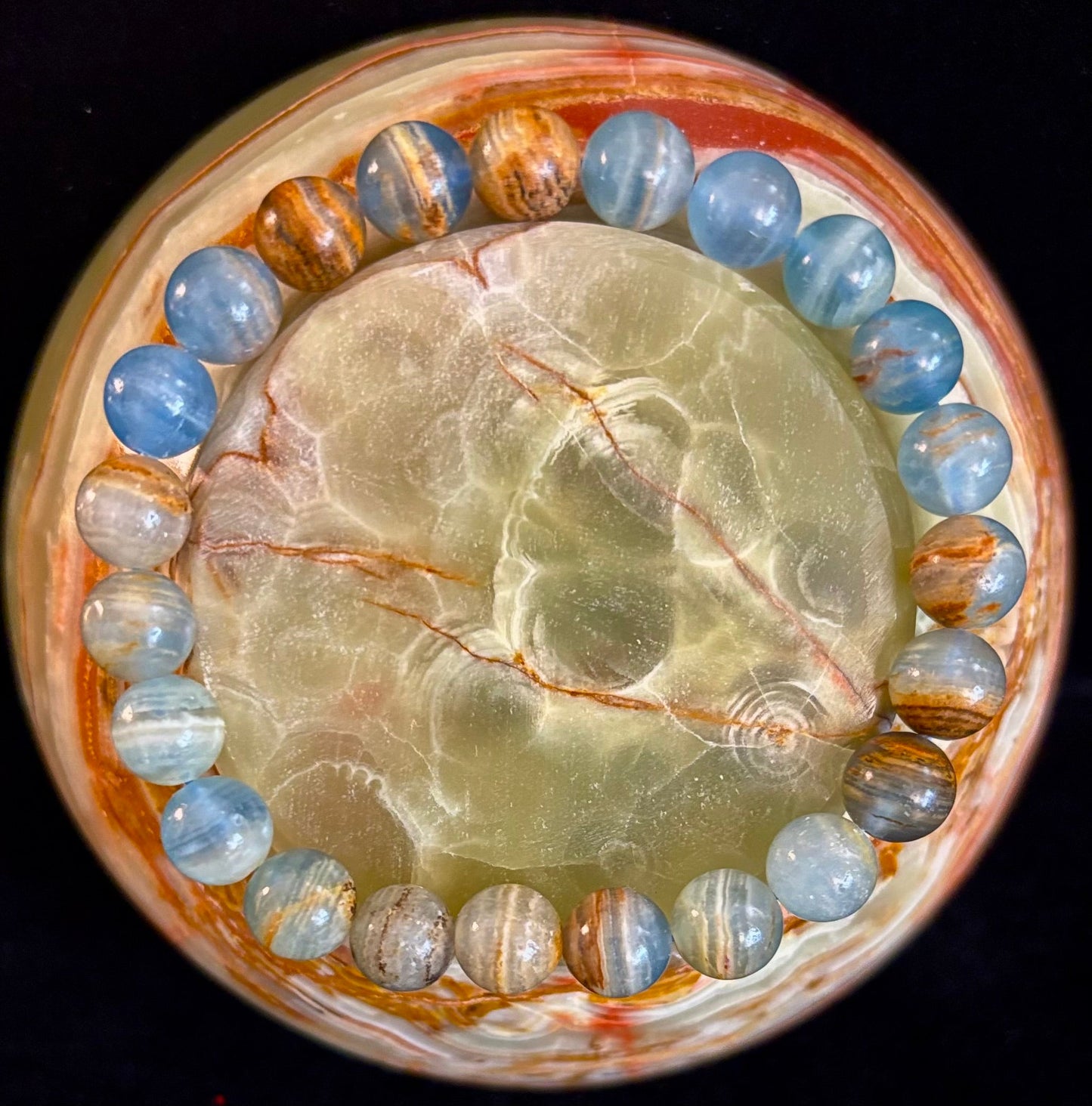 Aquatine Lemurian Calcite Bracelet β 8mm Beads | 7.5" Stretch Fit