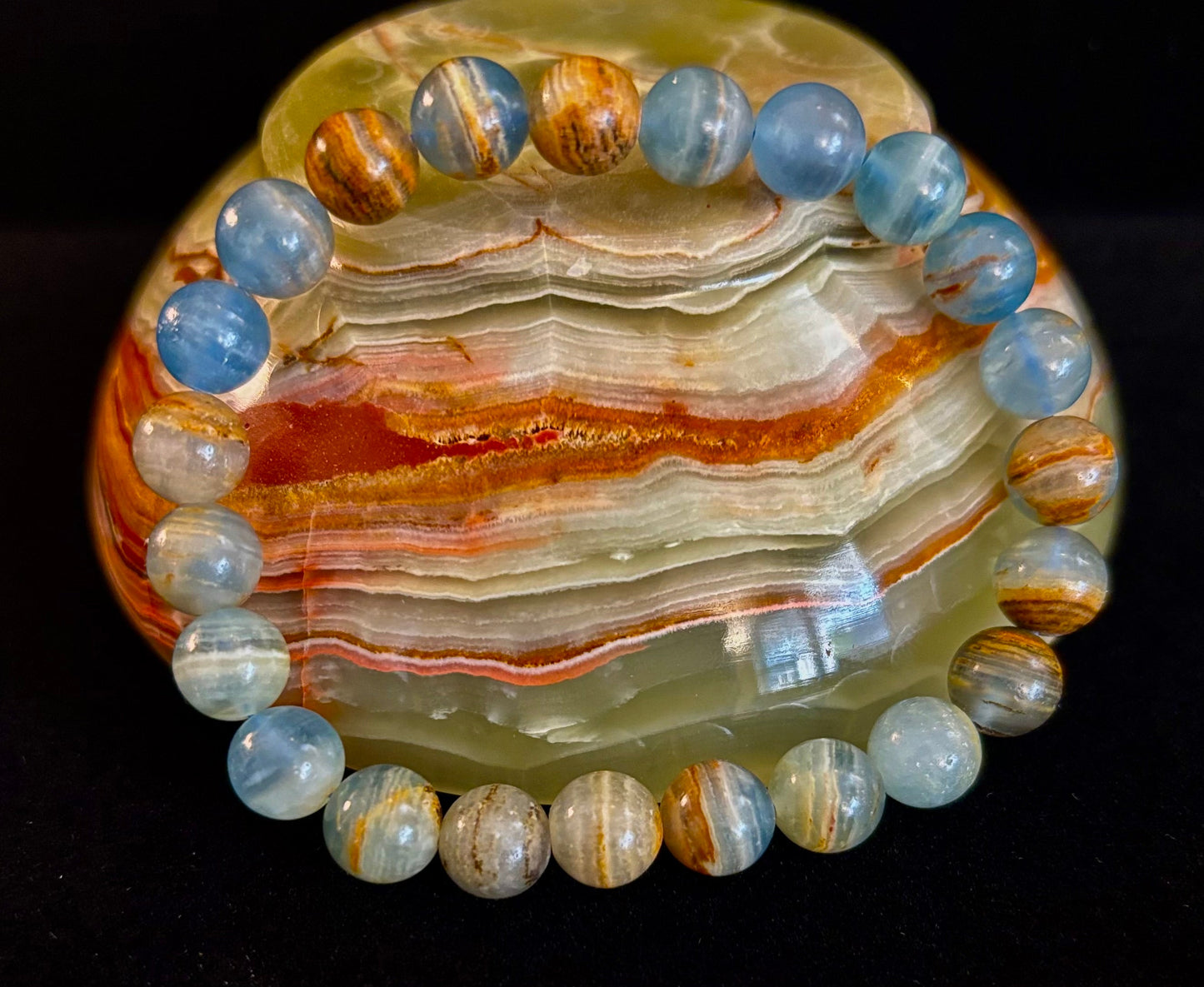 Aquatine Lemurian Calcite Bracelet β 8mm Beads | 7.5" Stretch Fit