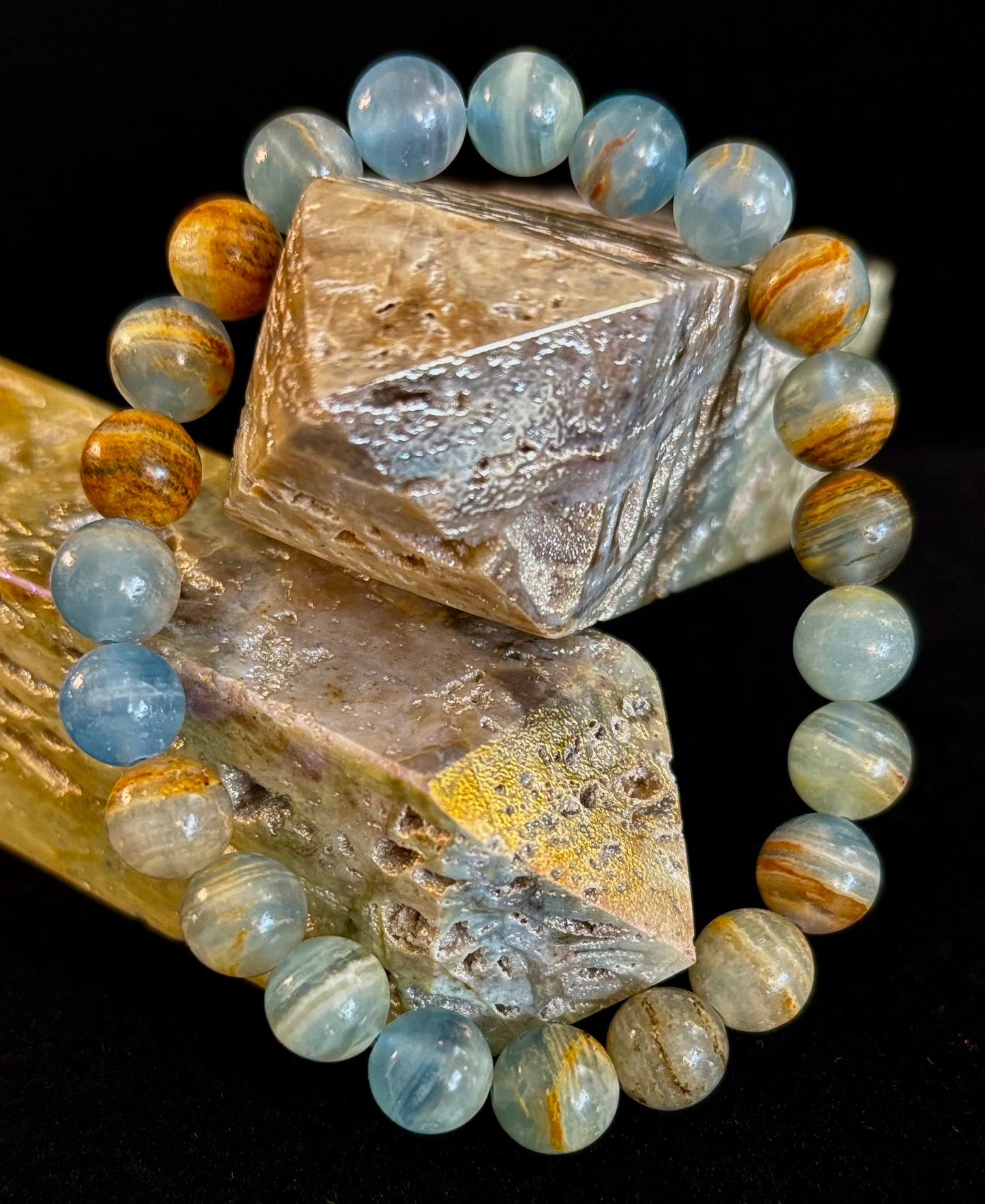 Aquatine Lemurian Calcite Bracelet β 8mm Beads | 7.5" Stretch Fit