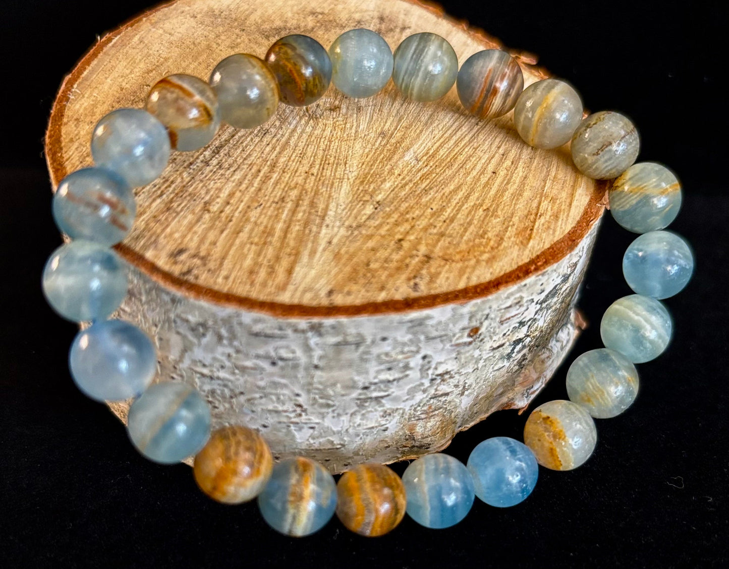 Aquatine Lemurian Calcite Bracelet β 8mm Beads | 7.5" Stretch Fit