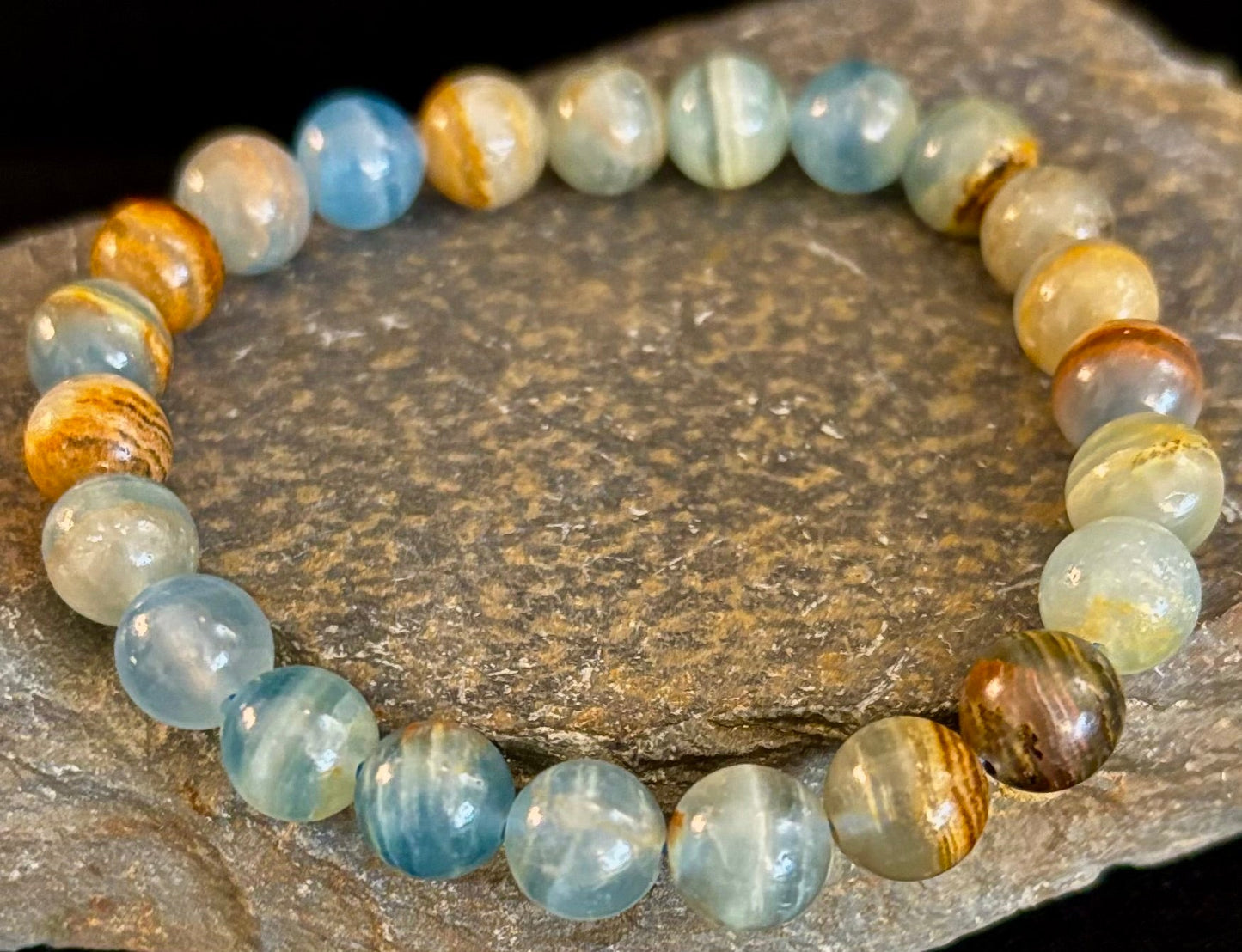 Aquatine Lemurian Calcite Bracelet β 8mm Beads | 7.5" Stretch Fit