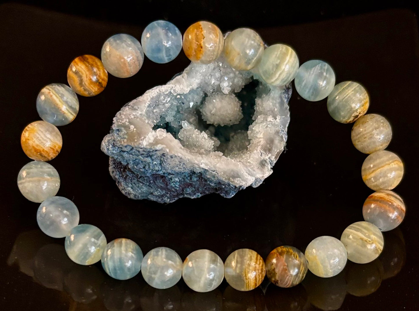 Aquatine Lemurian Calcite Bracelet β 8mm Beads | 7.5" Stretch Fit