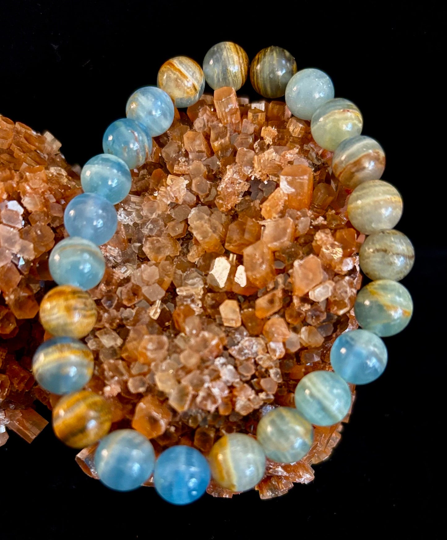 Aquatine Lemurian Calcite Bracelet β 8mm Beads | 7.5" Stretch Fit