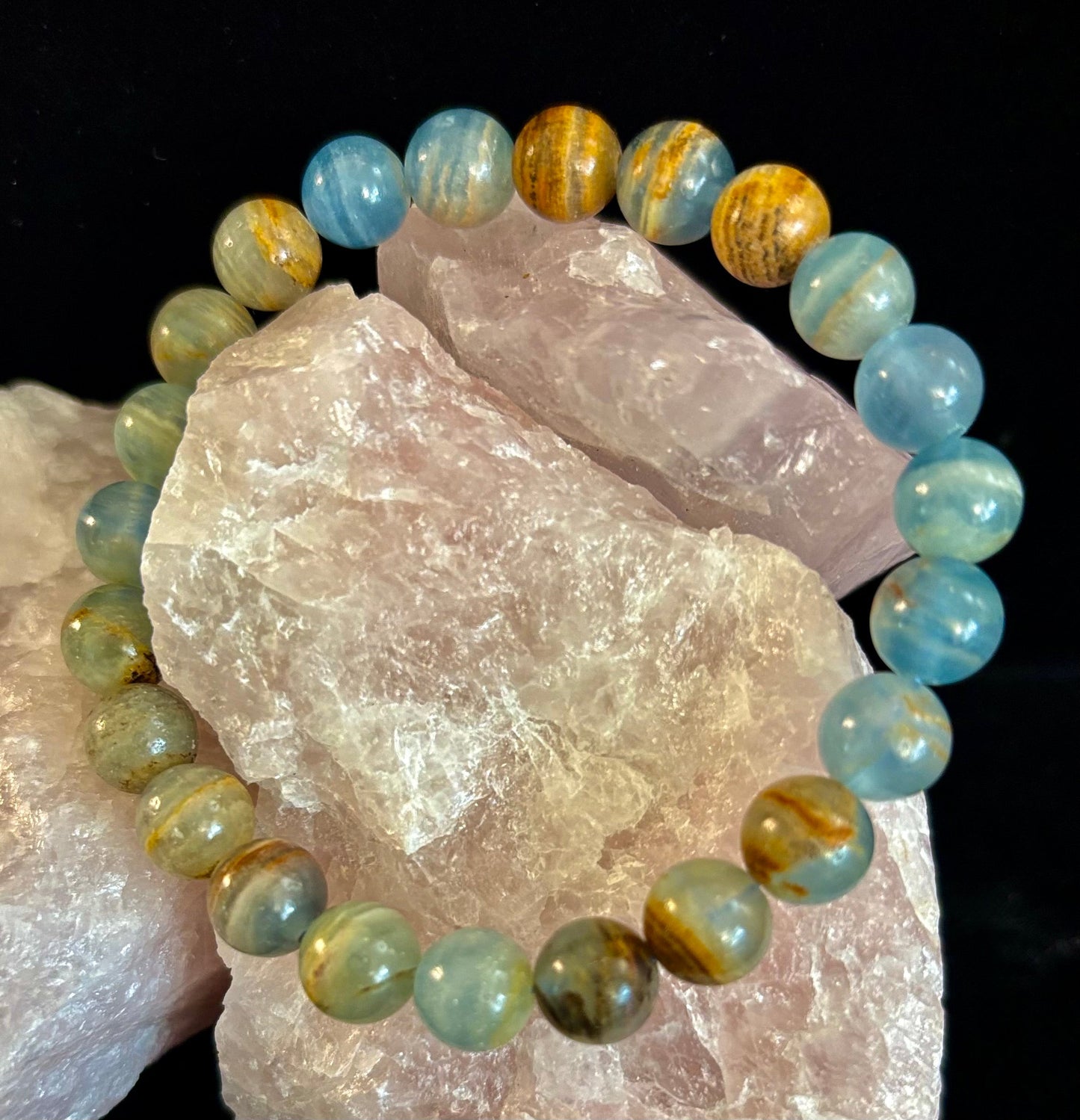 Aquatine Lemurian Calcite Bracelet β 8mm Beads | 7.5" Stretch Fit