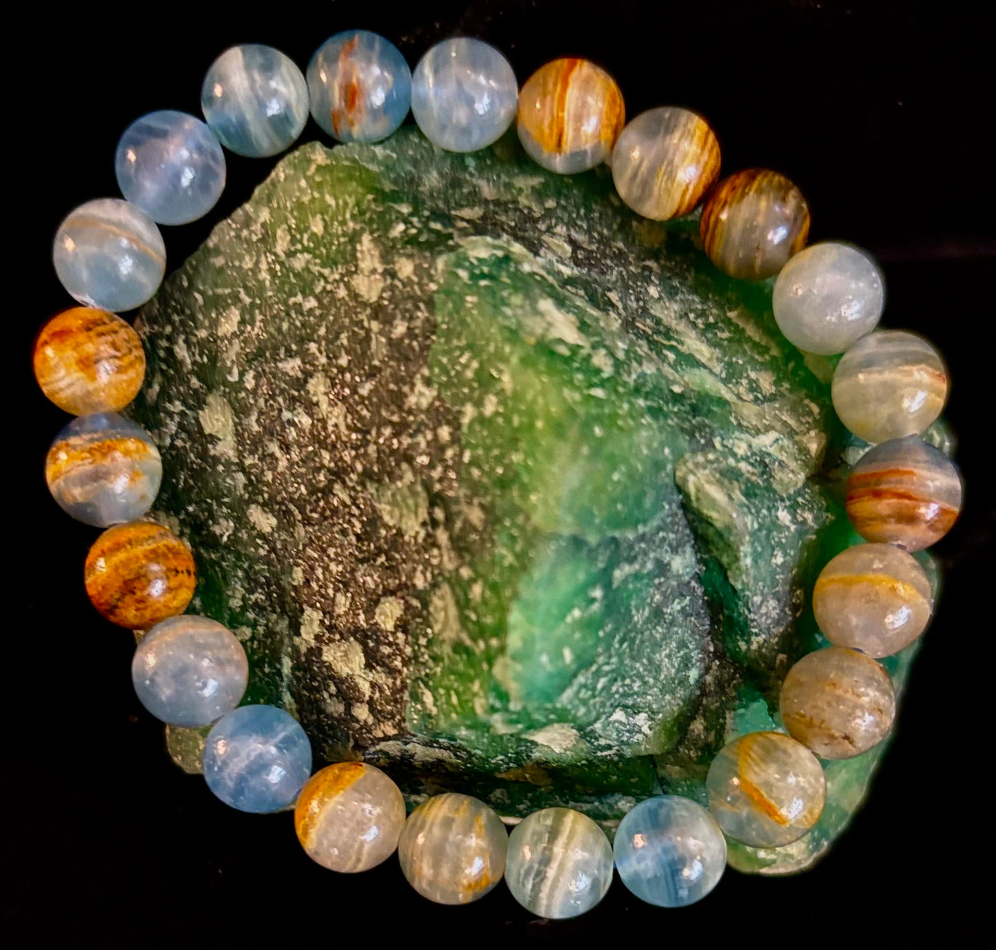 Aquatine Lemurian Calcite Bracelet β 8mm Beads | 7.5" Stretch Fit