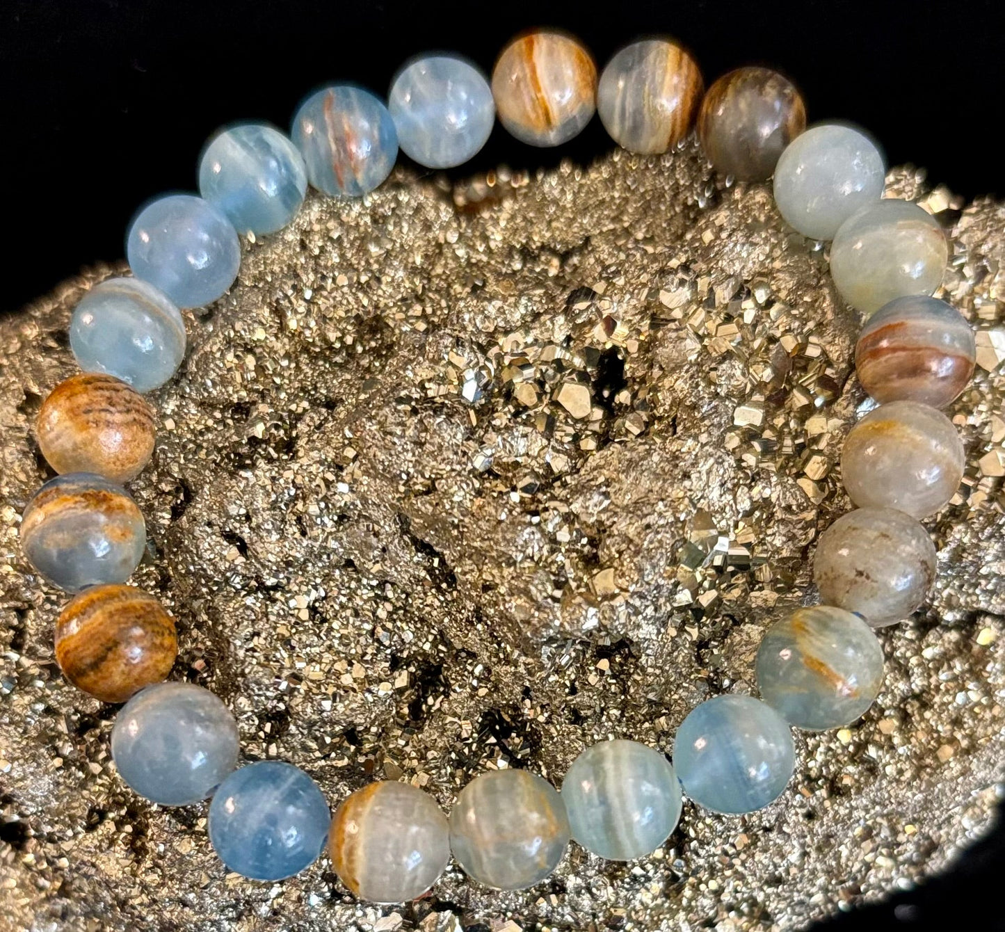Aquatine Lemurian Calcite Bracelet β 8mm Beads | 7.5" Stretch Fit
