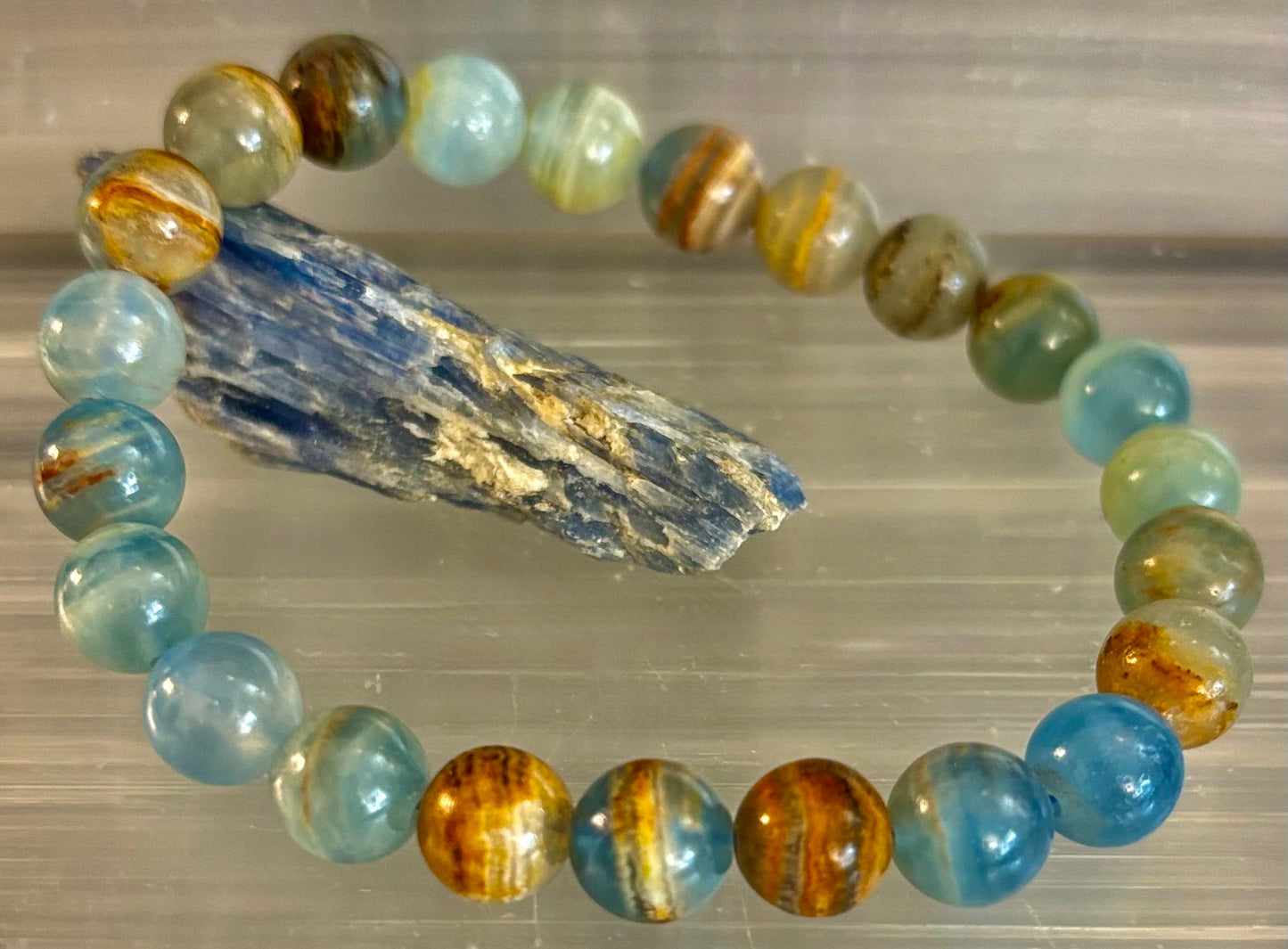 Aquatine Lemurian Calcite Bracelet β 8mm Beads | 7.5" Stretch Fit