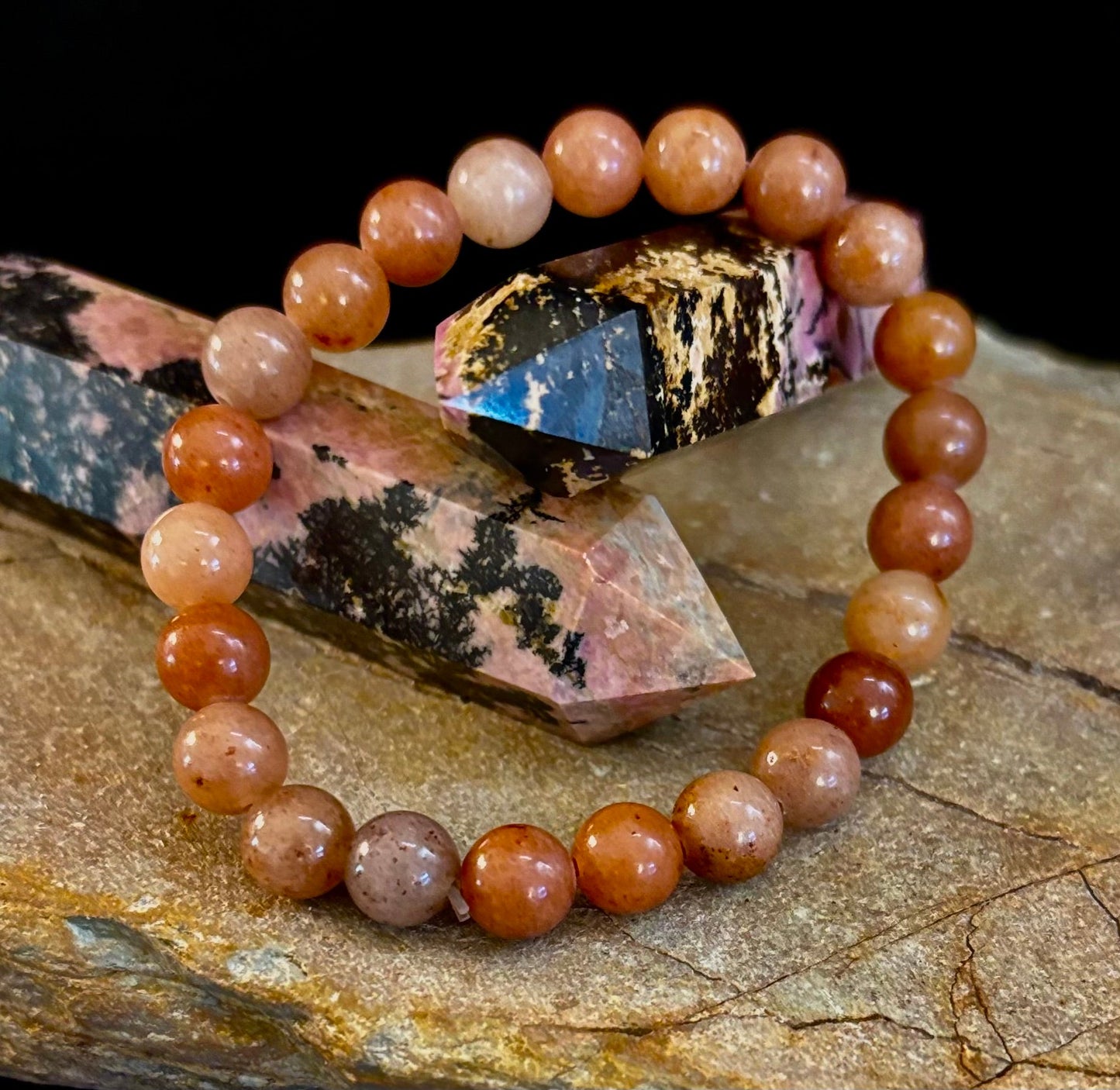 π Dark Strawberry Quartz Bracelet β 8mm Beads, Medium Wrists
