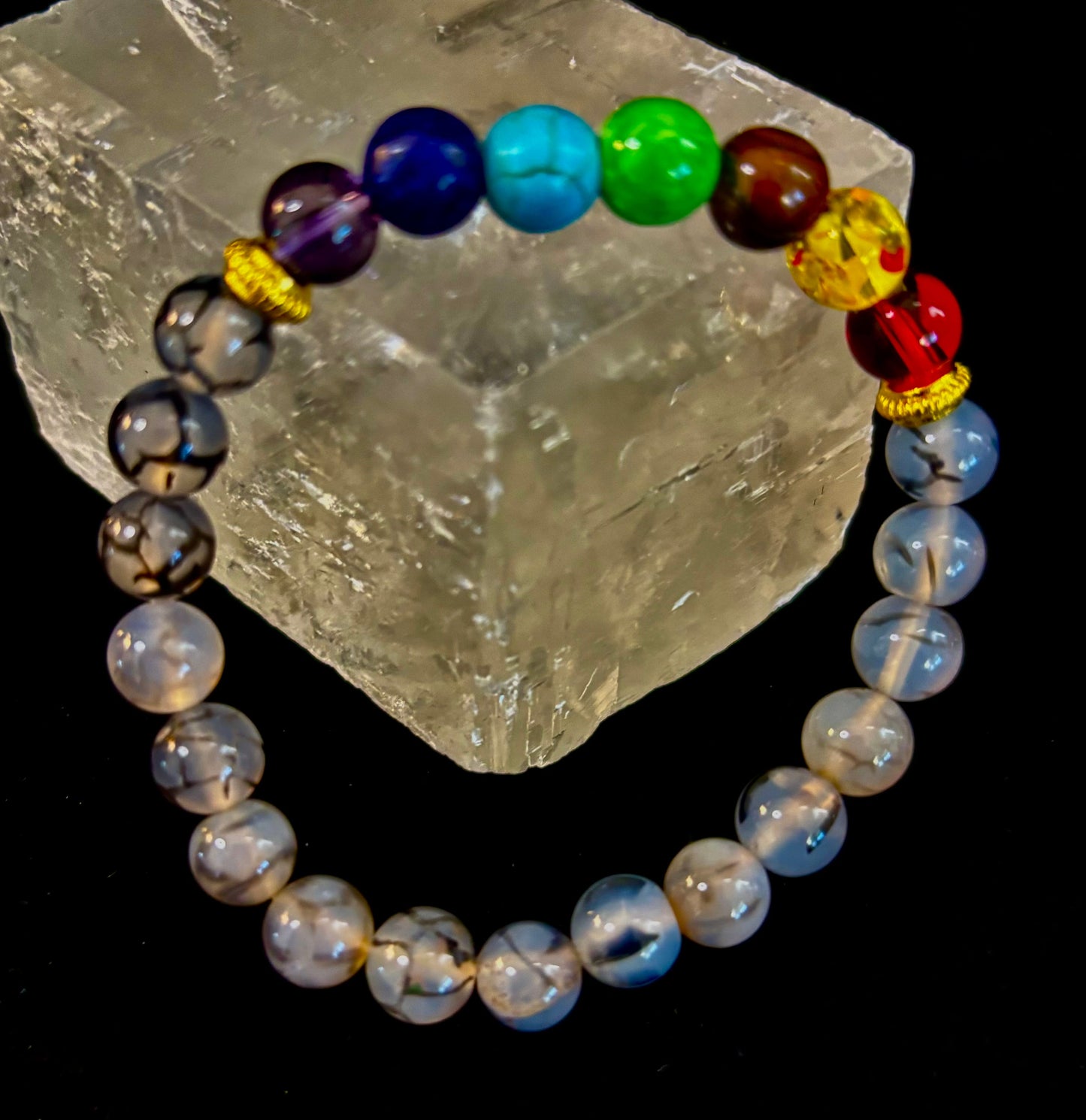 Dragon Vein Agate 7-Chakra Balance Bracelet – Protection, Strength & Energy Flow