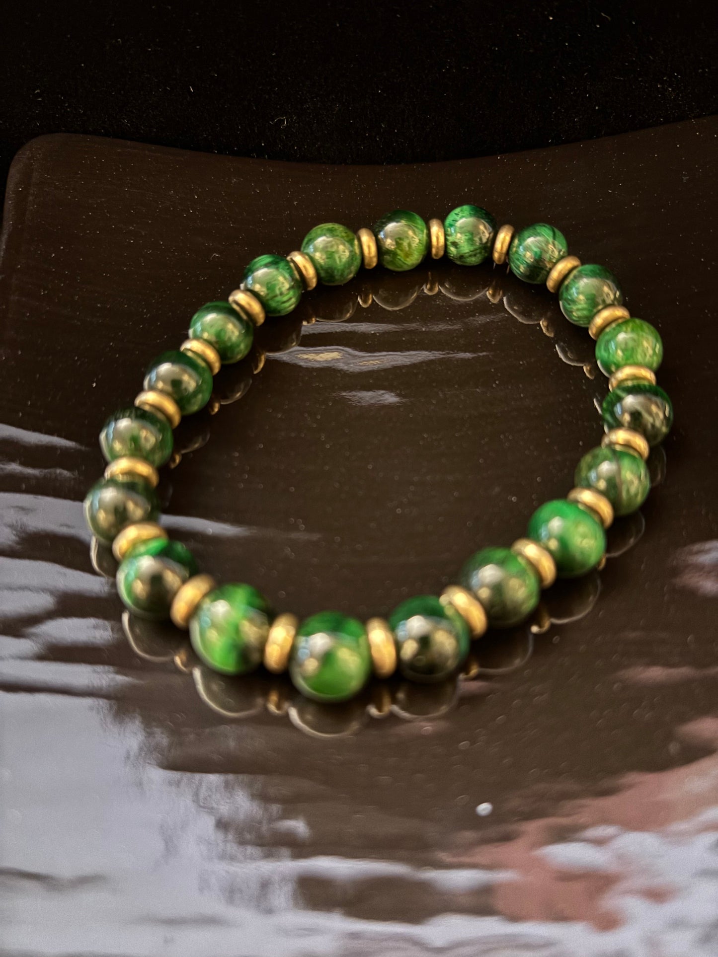 Green Tiger Eye Wealth & Confidence Bracelet β 8mm Beads with Gold Accents (Medium to Large Wrists)