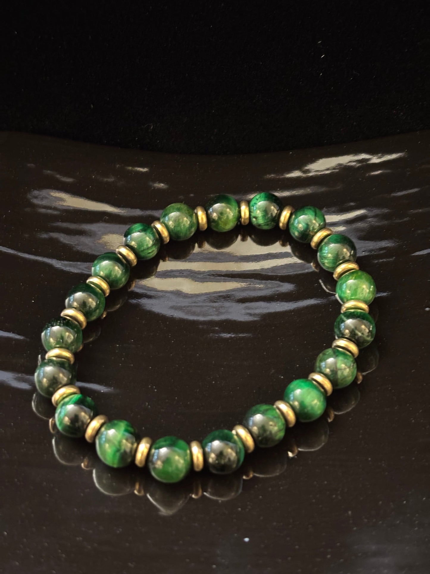 Green Tiger Eye Wealth & Confidence Bracelet β 8mm Beads with Gold Accents (Medium to Large Wrists)