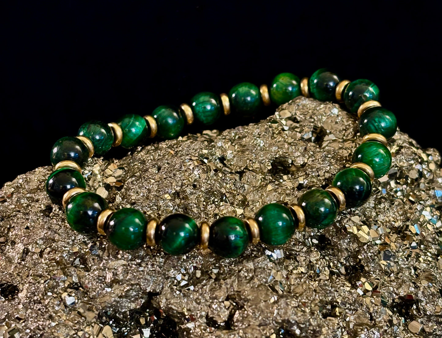 Green Tiger Eye Wealth & Confidence Bracelet β 8mm Beads with Gold Accents (Medium to Large Wrists)