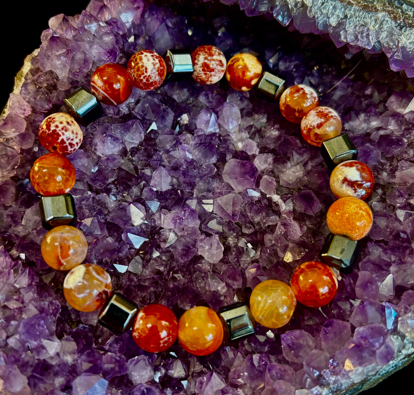 Mexican Fire Agate Power Bracelet — Handmade in Puerto Vallarta, Mexico (Large and XL Wrists)