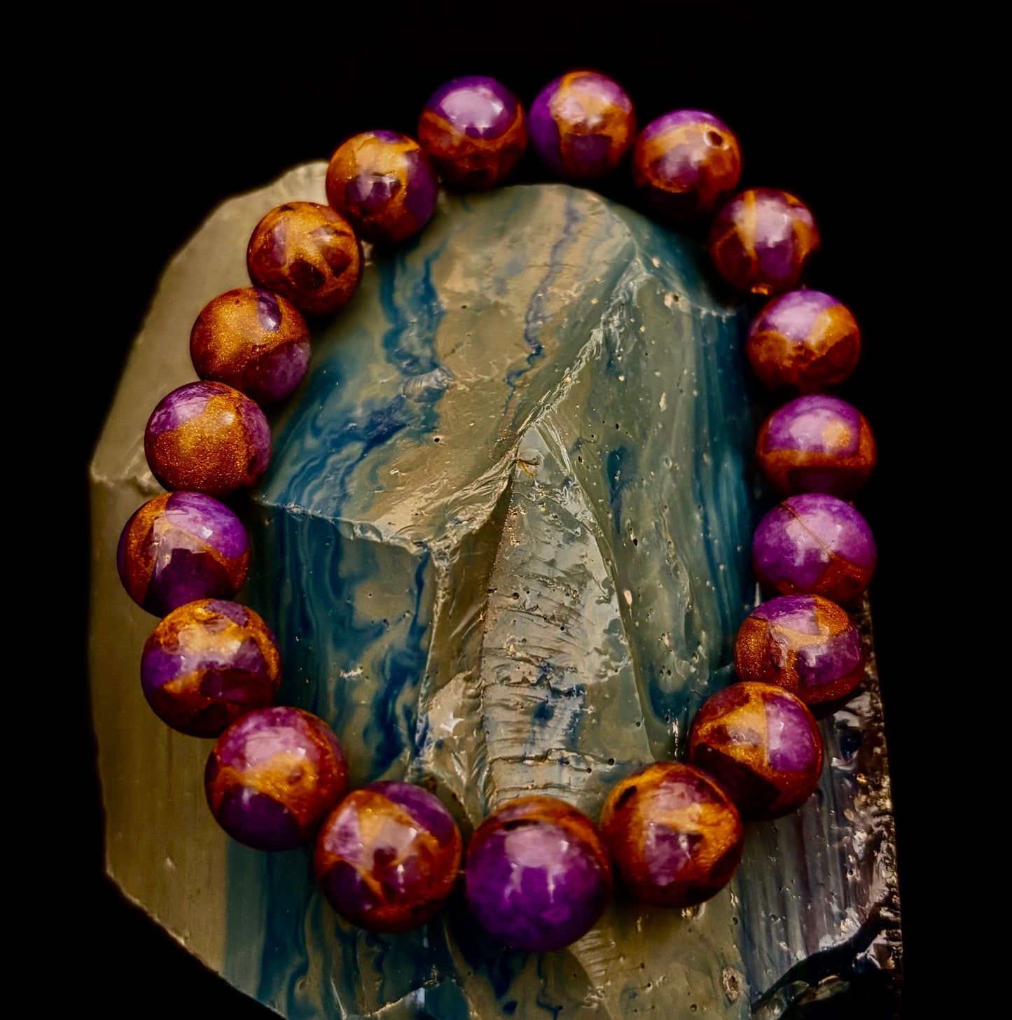 Purple Variscite Impression Bracelet – 10mm Beaded Bracelet | Medium Fit | Spiritual Energy & Statement Jewelry