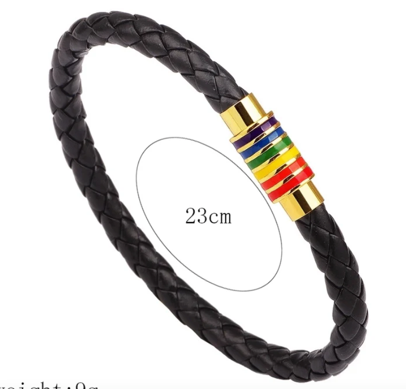Pride Leather Bracelet – Choice of Silver or Gold Tone Finish on Brown or Black Leather