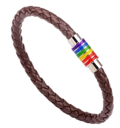 Pride Leather Bracelet – Choice of Silver or Gold Tone Finish on Brown or Black Leather