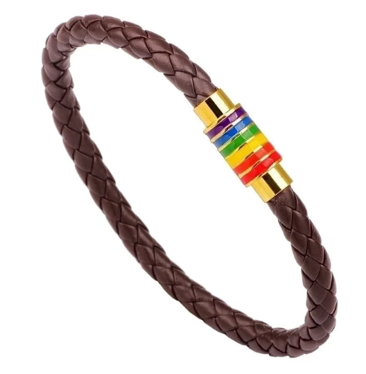 Pride Leather Bracelet – Choice of Silver or Gold Tone Finish on Brown or Black Leather