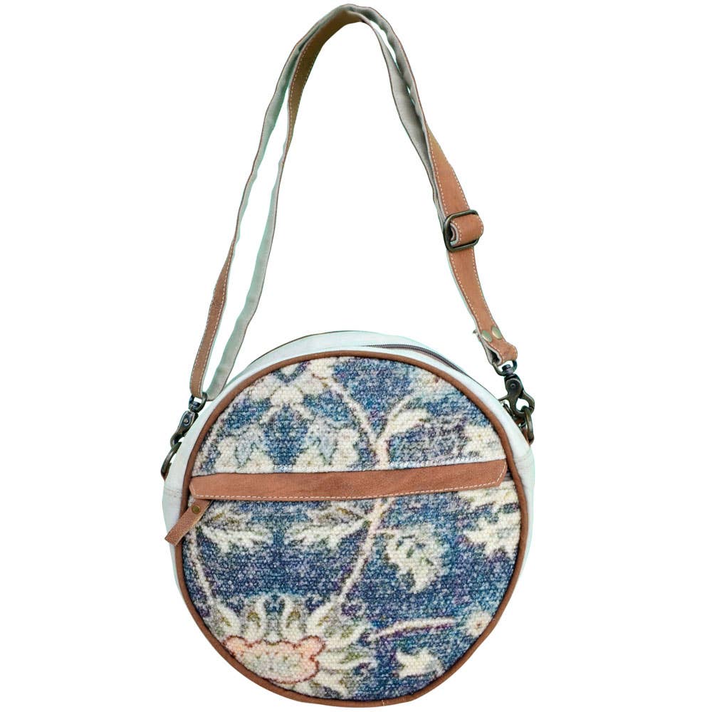 Round Canvas And Recycled Fabric Bag